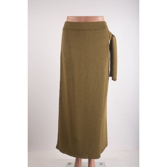 Massimo Dutti Womans Wrap Skirt Midi S Olive Green Knit Knot Sash 5231/676 NWT - Picture 1 of 7